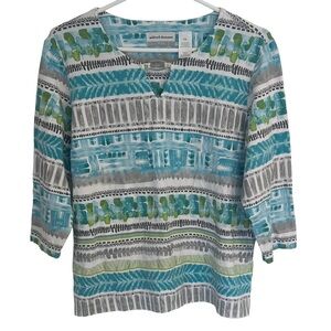 Alfred Dunner Women's Blue and Green Striped Tunic. Size Petite M